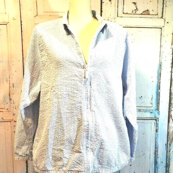Salem Straits Vintage Blue & White Striped Jacket Size XL Crinkle Cotton Sail - Picture 1 of 9